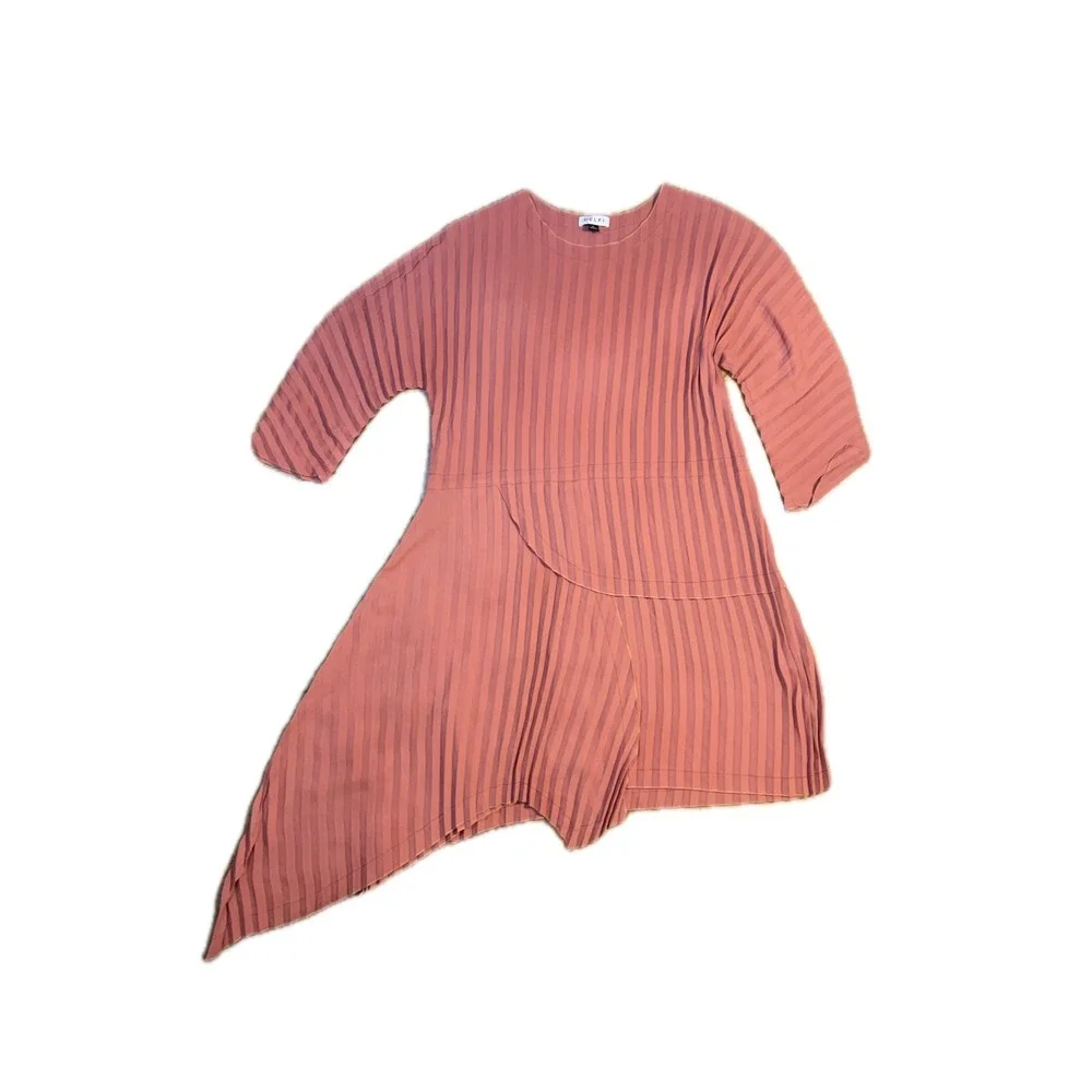 Delfi Collective Pleated Asymmetrical Dress Womens Large Rose Pink Excellent‎